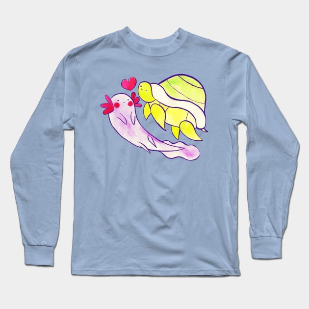 Turtle Axolotl Love Long Sleeve T-Shirt by saradaboru